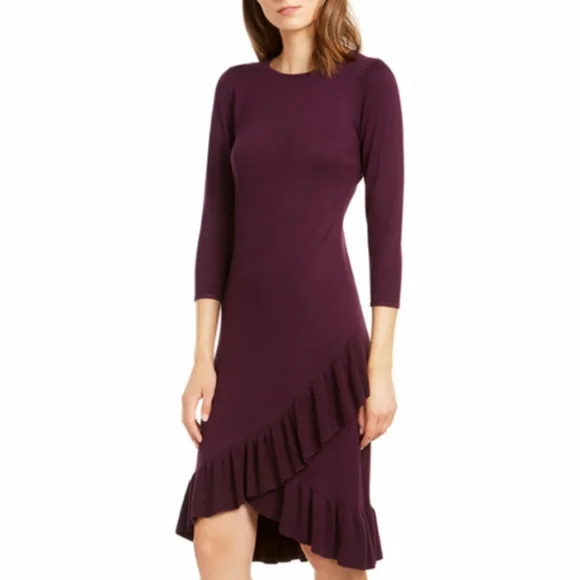 calvin klein purple sweater dress Embroidered-logo Knit Dress In Purple